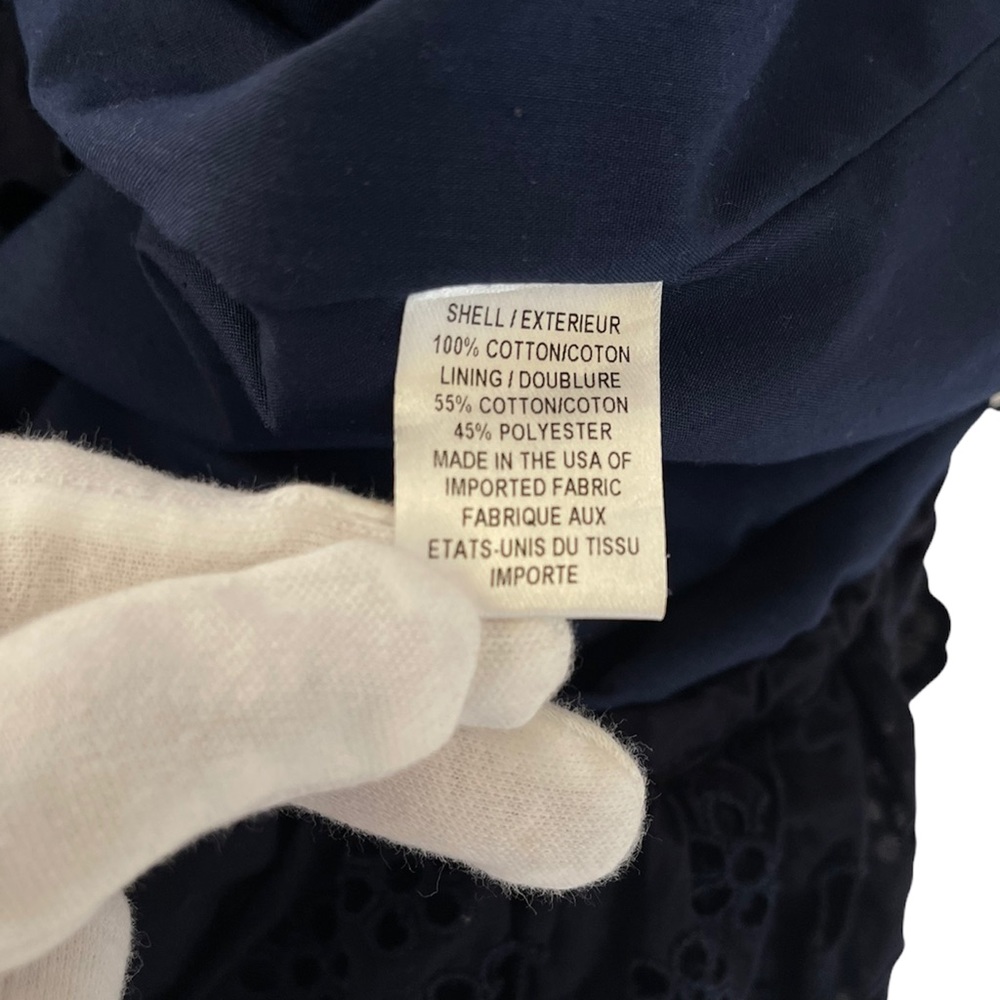 Milly | Blue 100% Cotton Eyelet Lace Ruffle Strapless Top with Scalloped Hem  4 - Picture 5 of 12